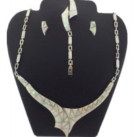 Juego Collar Pulsera Aretes De Plata 925 Con Piedra Ópalo